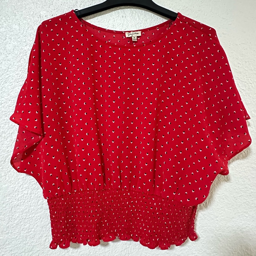 Lily White Red Blouse with Pattern